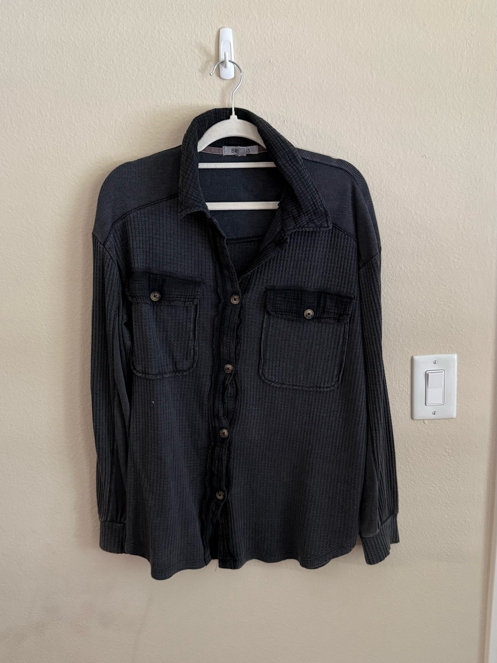 Briggs New York Black Knit Shirt Jacket with Cream Trim